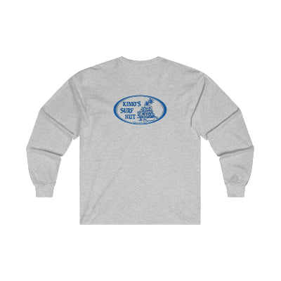 Kimo's Surf Hut men's ultra cotton long sleeve T with blue & grey logo