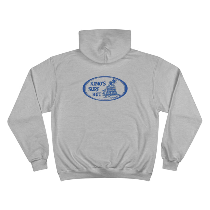 Kimo's Surf Hut's Classic Logo Hoodie with blue and grey print