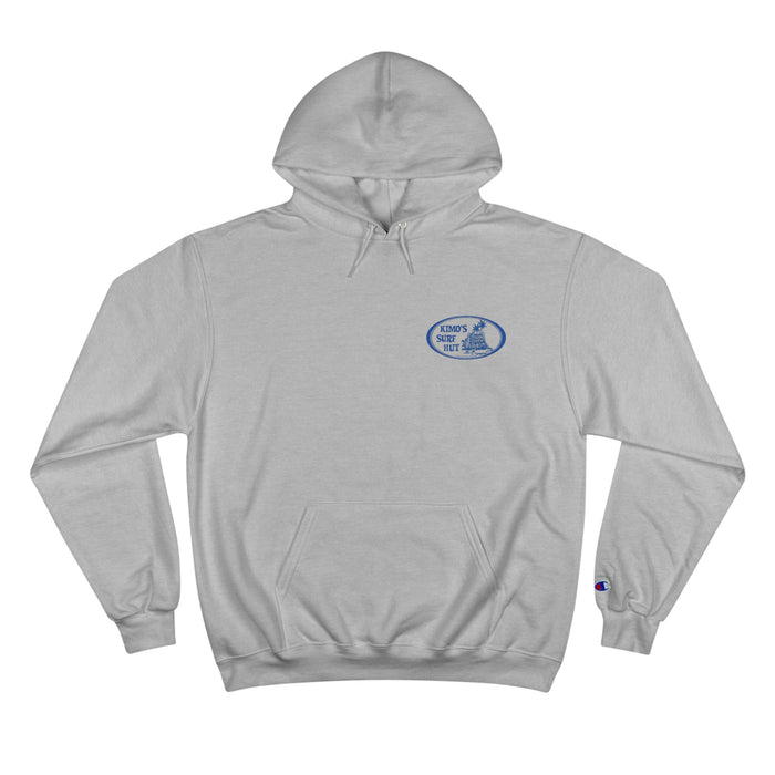 Kimo's Surf Hut's Classic Logo Hoodie with blue and grey print