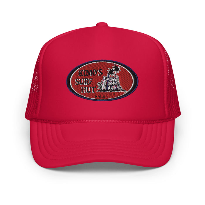 Kimo's Surf Hut Embroidered Red Logo Foam trucker hat