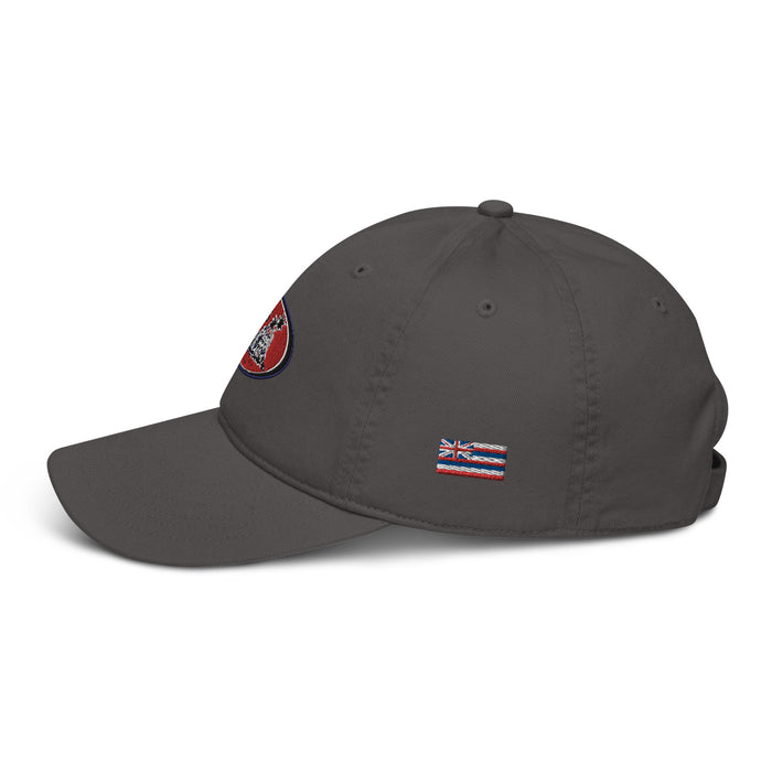 Kimo's Surf Hut Embroidered Classic Logo Organic baseball hat with Hawai'i State flag