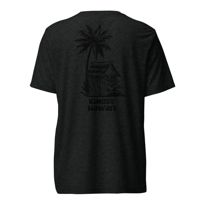 Kimo's Surf Hut Hawai'i - logo is black on black soft short sleeve t-shirt + other options
