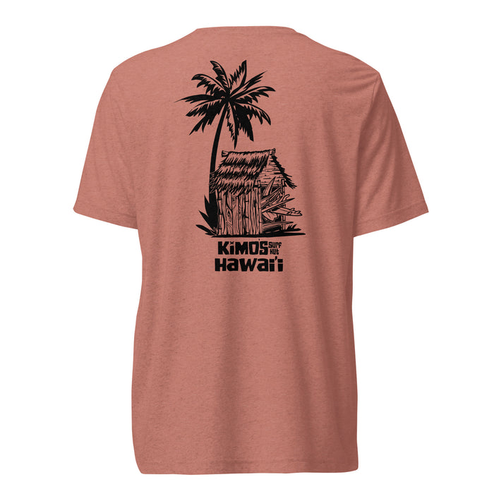 Kimo's Surf Hut Hawai'i - logo is black on black soft short sleeve t-shirt + other options