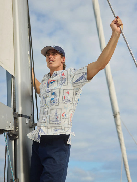 Reyn Spooner Pacific Cup 2026 Collared Short Sleeve Aloha Shirt sailing with a nautical look and feel
