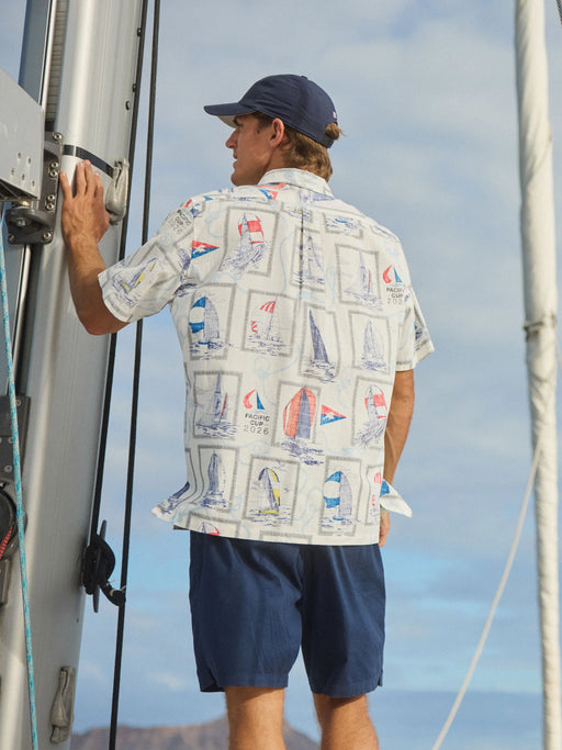 Reyn Spooner Pacific Cup 2026 Collared Short Sleeve Aloha Shirt with Diamond Head Hawaii in the background