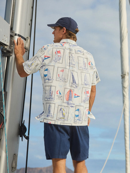 Reyn Spooner Pacific Cup 2026 Collared Short Sleeve Aloha Shirt with Diamond Head Hawaii in the background