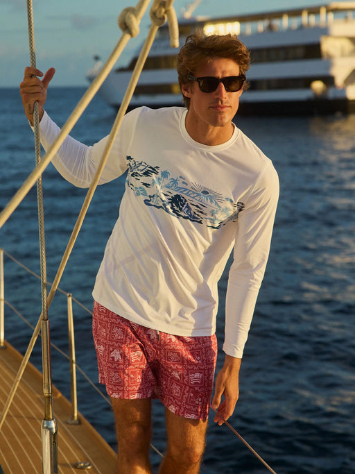 Reyn Spooner Waikiki Beach Long Sleeve Sun Shirt UV Protection on the water in Hawaii