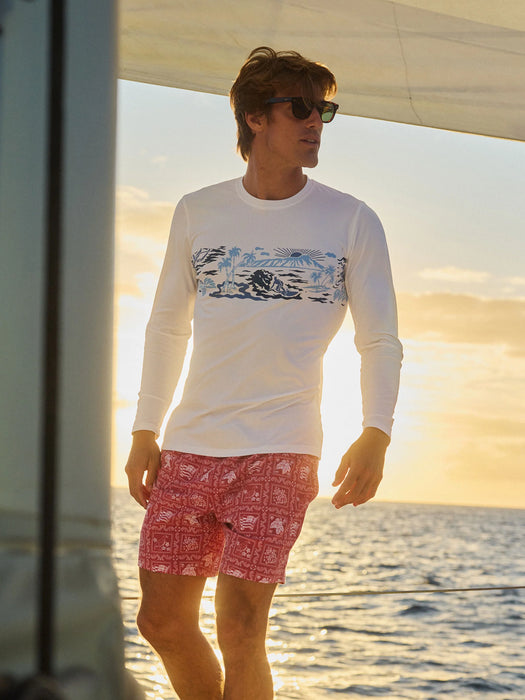 Reyn Spooner Waikiki Beach White Long Sleeve UV Protection Sun Shirt on rhe water in Hawaii