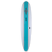 A blue and white Mega Magic model epoxy surfboard from Walden Surfboards, viewed from the top and side angles.