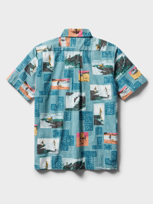 Reyn Spooner Endless Summer Classic Button Front Adriatic Blue short sleeve collared aloha shirt back view