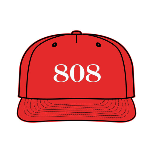 Kimo’s Surf Hut white 808 and red surf hat beach style for Hawaii ocean waves 100% recycled product