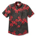 Hawai'i 50th State Flower Tailored Black aloha  button up collared short sleeve