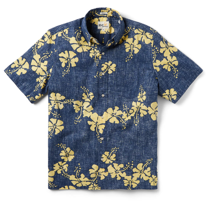 Hawai'i 50th State Flower Classic Dress Blues aloha  button up collared short sleeve shirt