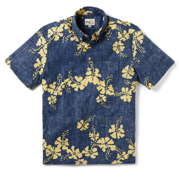 Hawai'i 50th State Flower Pullover Dress Blues aloha  button up collared short sleeve shirt