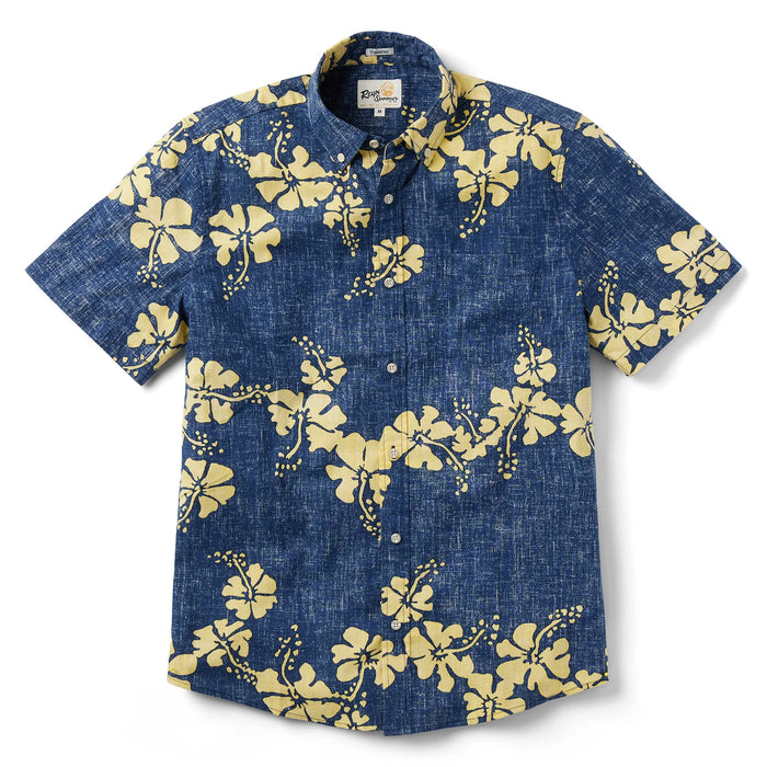 Hawai'i 50th State Flower Tailored Dress Blues aloha  button up collared short sleeve shirt
