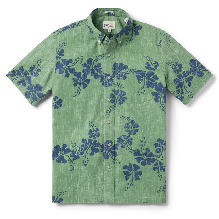 Hawai'i 50th State Flower Classic Jade aloha  button up collared short sleeve shirt