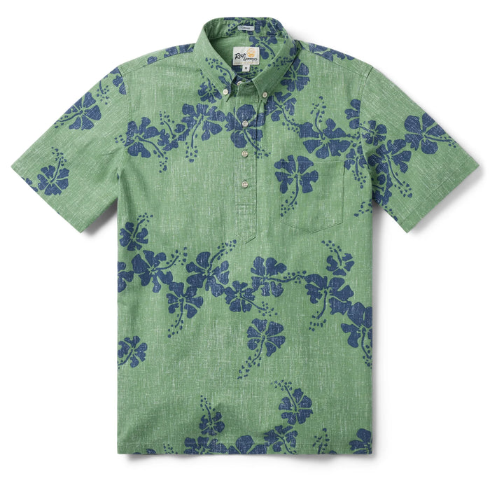 Hawai'i 50th State Flower Pullover Jade aloha  button up collared short sleeve shirt