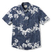 Hawai'i 50th State Flower Tailored Navy aloha  button up collared short sleeve shirt