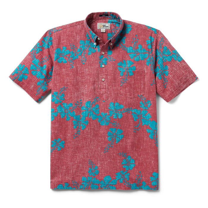 Hawai'i 50th State Flower Pullover Red aloha  button up collared short sleeve shirt