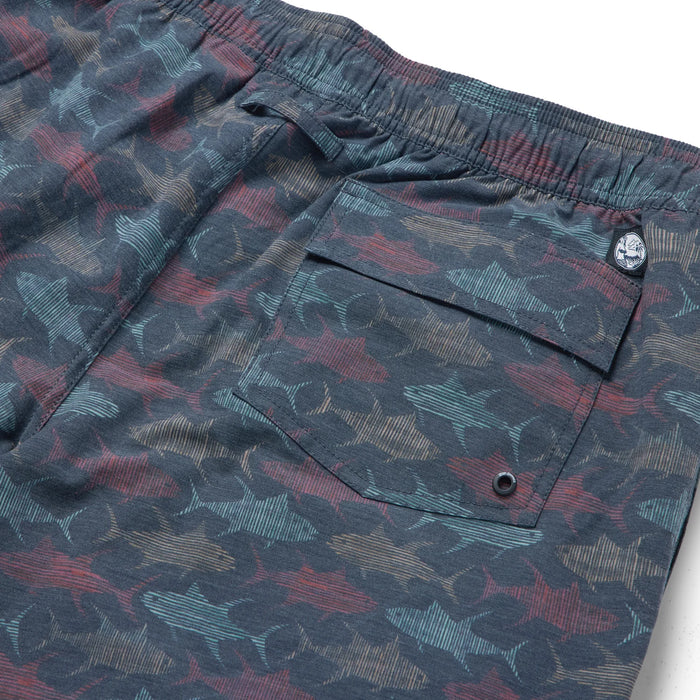 Black Ahi Eco Swim Shorts Stretch Polyester: 73% Polyester, 19% Cotton, 8% Spandex with an Elastic drawstring waist and rear pocket.