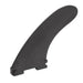 A used single black plastic 4 and a half inch SUP or kayak replacement fin for Airhead Swonder and other brands angle view.