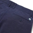 Reyn Spooner Aloha 'Aina 4 Way Stretch Navy Shorts zoom in on button right rear pocket.