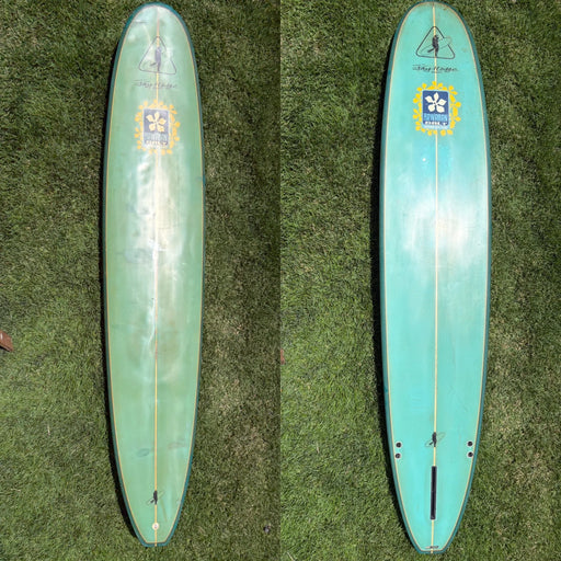 Used Jay Hodge shaped Surfboard Longboard 9' x 22" x 2 7/16" deck and bottom views combined