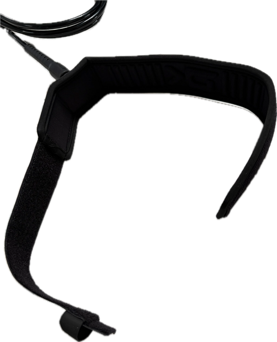 Dakine brand longboard calf cuff leash with the hook and loop open to reveal a 23 inch circumference