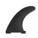 A used single black plastic 4 and a half inch SUP or kayak replacement fin for Airhead Swonder and other brands side view.