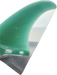 10" Green Tint Kanoa Dahlin Fins Unlimited Fiberglass Longboard Surfboard Fin held up to the light.