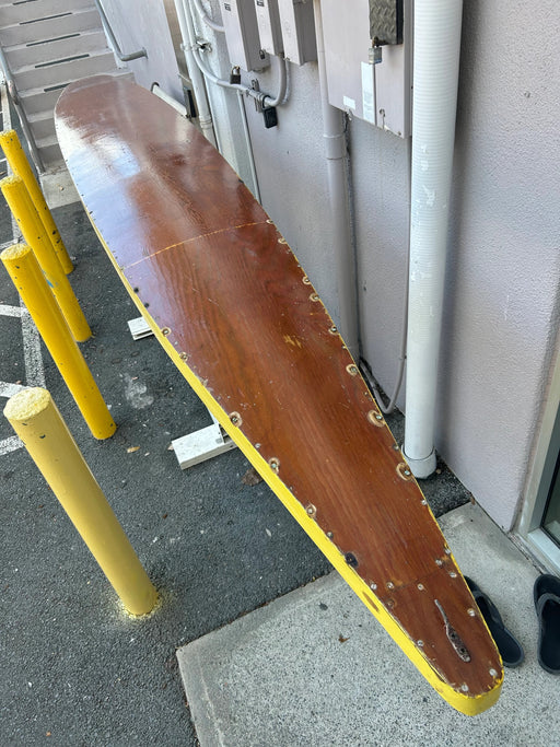 Near museum quality example Hawai'i made Vintage Tom Blake style surfboard 13 feet 10 inches bottom view