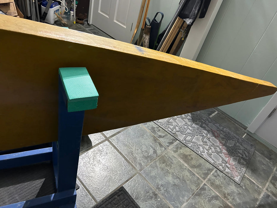 Near museum quality Hawai'i made Vintage Tom Blake style surfboard 13 feet 0 inches tail deck view