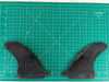 used Bahne Box base 4 3/8" twin fin set in black fiberglass flat site up