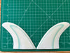 4 5/8" Layered White Green White opaque fiberglass used glass on twin fins on a green grid