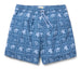 Lahaina Sailor Draw String blu swim trunks with the Hawaii flag, flowers and nene.