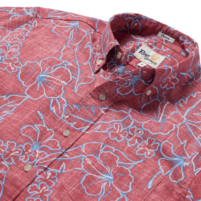 Reyn Spooner Lei Low Cedar Collared Short Sleeve Aloha Shirt zoom in on the flowers