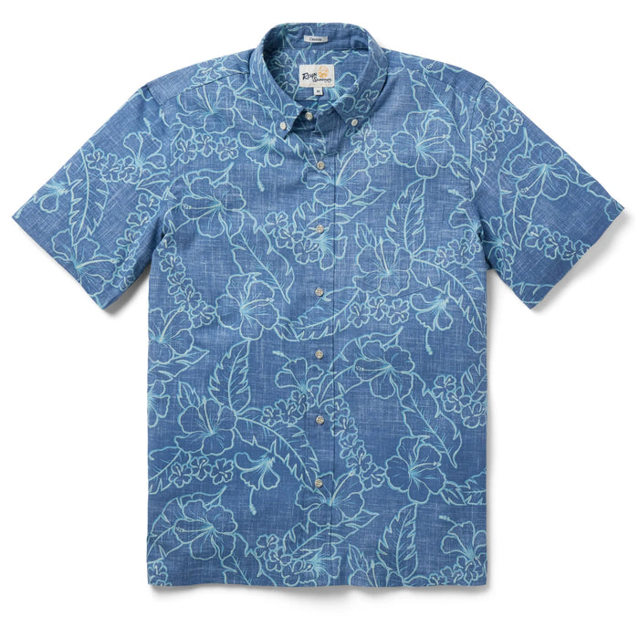 Reyn Spooner Lei Low Horizon Blue Collared Short Sleeve Aloha Shirt M699012526
