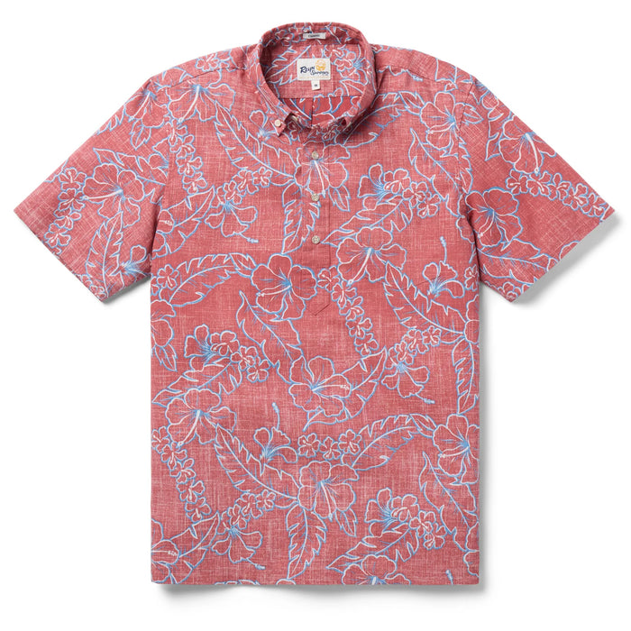 Reyn Spooner Lei Low Cedar Collared Short Sleeve Aloha pullover style shirt