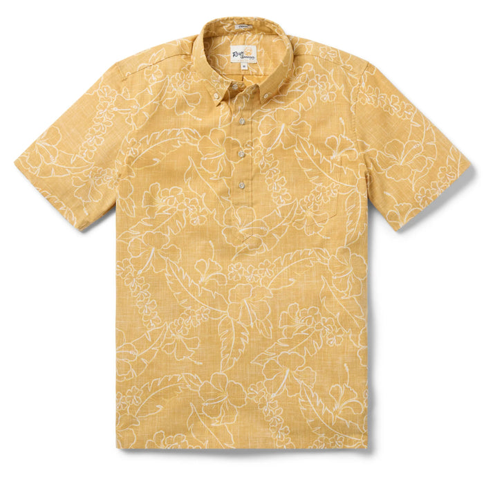 Reyn Spooner Lei Low Gold Collared Short Sleeve Aloha pullover style shirt