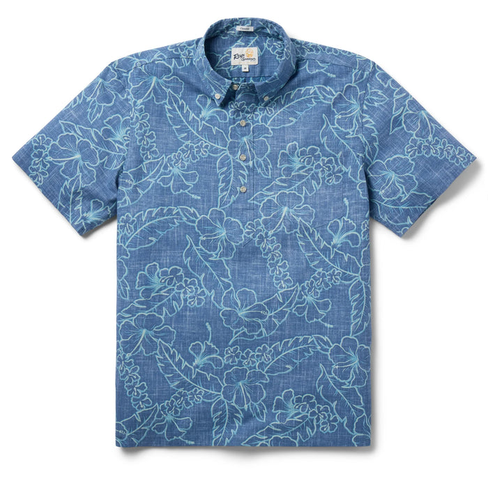 Reyn Spooner Lei Low Horizon Blue Collared Short Sleeve Aloha pullover style shirt