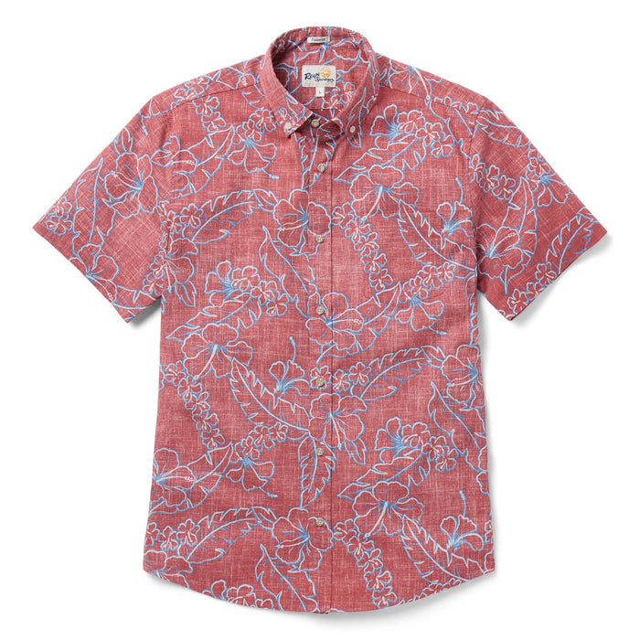 Reyn Spooner Lei Low Cedar Collared Short Sleeve Tailored Aloha Shirt