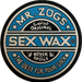 3 inch circular logo of Mr. Zogs Sex Wax with blue and white colors on a black vinyl sticker