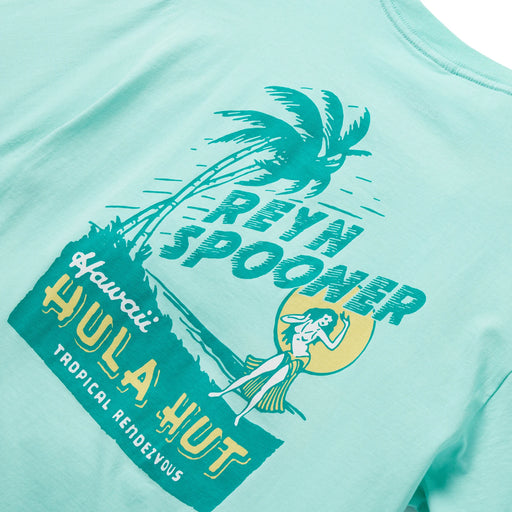 Reyn Spooner Mint colored Hawai'i stylized Hula Hut Short Sleeve T-Shirt zoom in on back