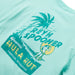 Reyn Spooner Mint colored Hawai'i stylized Hula Hut Short Sleeve T-Shirt zoom in on back