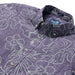 Reyn Spooner Grape Monstera Ink  Collared Shirt zoom in monstera, a broad tropical leaf, & hibiscus, the Hawai'i state flower