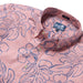 Reyn Spooner Pink Monstera Ink  Collared Shirt zoom in monstera, a broad tropical leaf, & hibiscus, the Hawai'i state flower