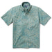 Reyn Spooner Sagebrush Monstera Ink  Collared Shirt monstera, a broad tropical leaf, & hibiscus, the Hawai'i state flower