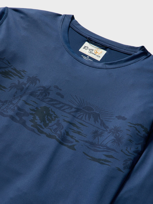 Reyn Spooner Waikiki Beach Navy Long Sleeve UV Protection Sun Shirt zoom in on the pattern