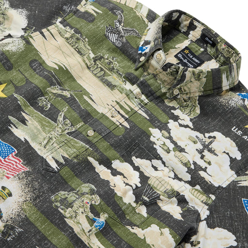 250th Anniversary of the United States Army commemorative button up collared no wrinkle shirt closeup