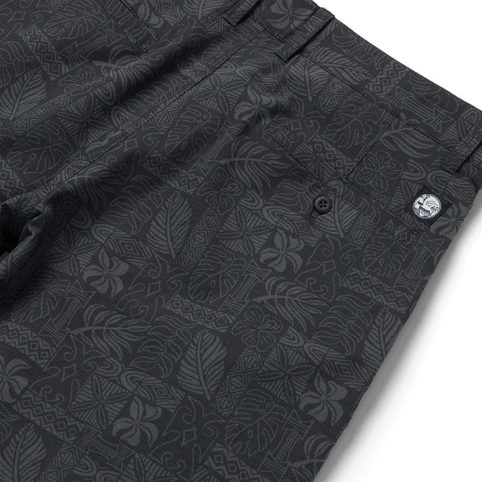 Reyn Spooner Archival South Pacific Tapa Black Print Men's Shorts Back View Zoom In on button pocket.